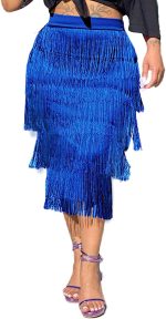 Choichic Women's Elegant High Waisted Midi Skirts Elastic Waist Tassel Skirt Slim Fit Knee Length Long Pencil Skirt